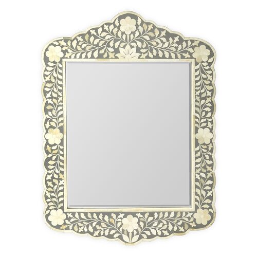 Briarhill Bone-Inlay Wall Mirror, Gray/Ivory~P77551120