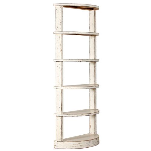 Solyn Half Moon 6-Tier Bookshelf, Distressed White