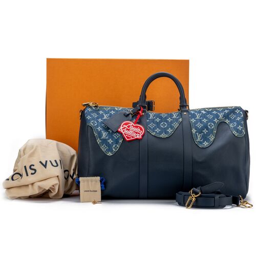 Louis Vuitton Keepall Bandouliere 50 Nigo Blue Denim Drip Monogram Weekend  Bag