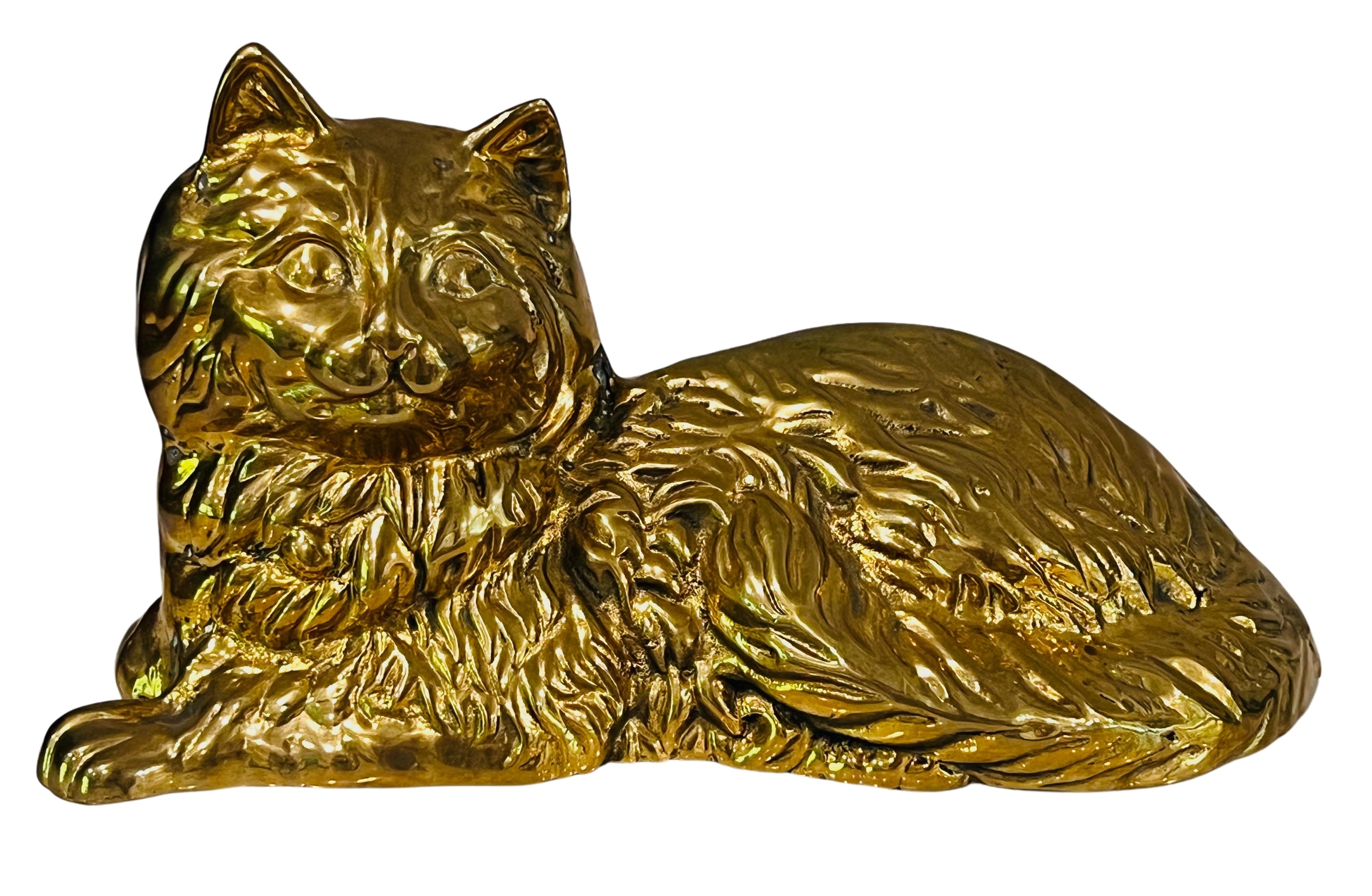 Large 10.5"L Solid Brass Cat