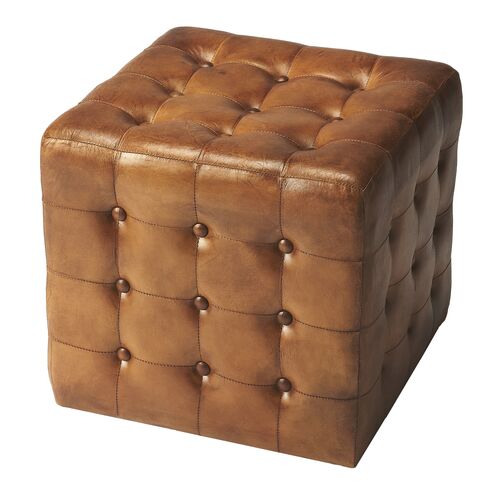 Gabriel Button Tufted Leather Ottoman