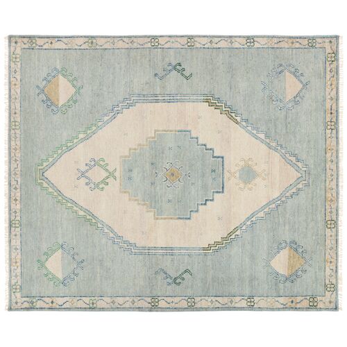 Fayola 13'X18' Handknotted Traditional Rug, Blue/Green Fayola 13'X18' Handknotted Traditional Rug, Blue/Green