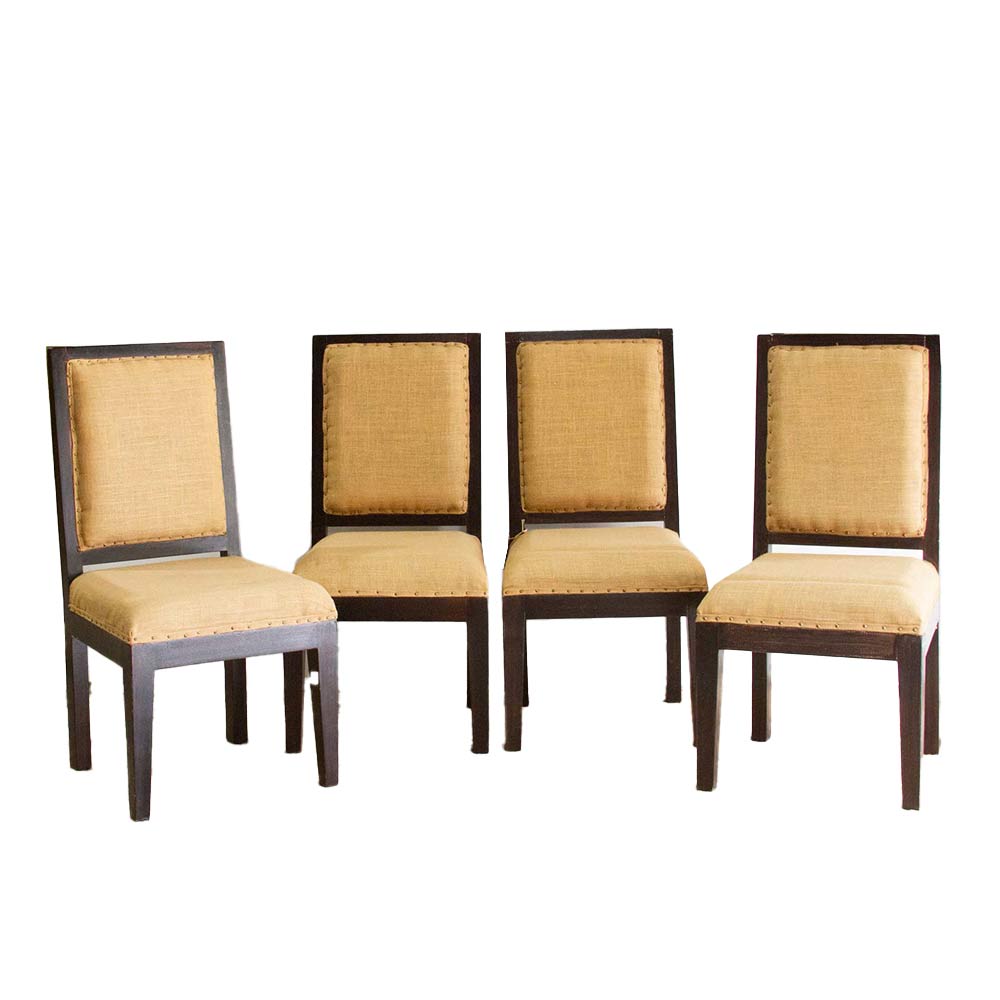 Set of Four Burlap Brown Dining Chairs~P77686999