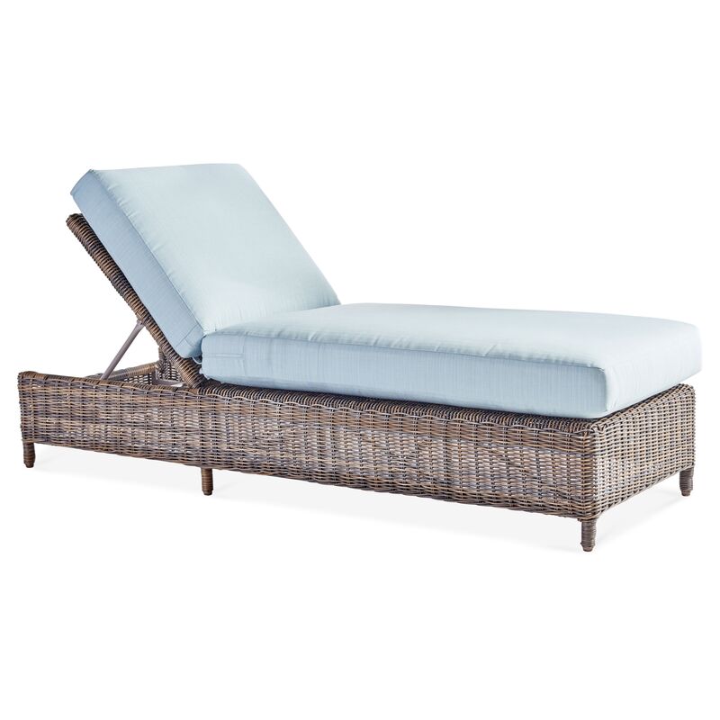 Del Ray Wicker Chaise Lounge, Chestnut/Canvas