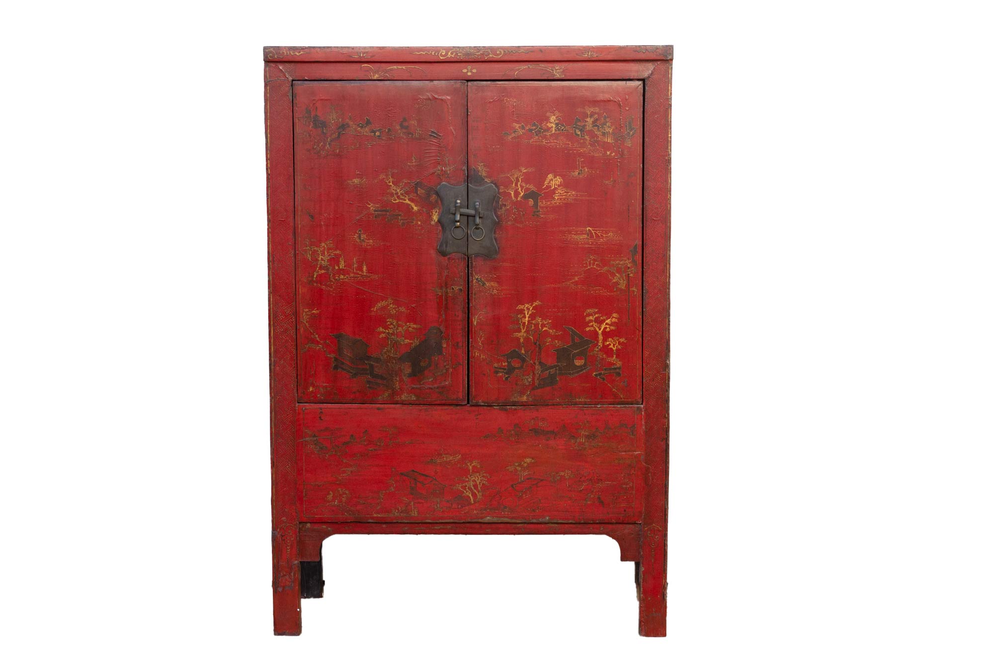 19th C. Red & Gilt Chinoiserie Armoire~P77687309
