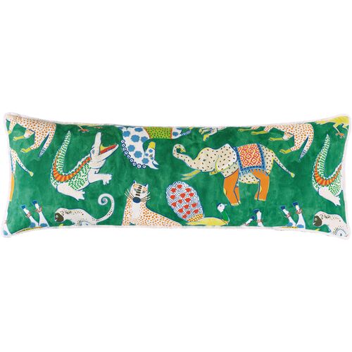 Tipu 13x36 Reversible Animal Long Lumbar Pillow, Green/Yellow