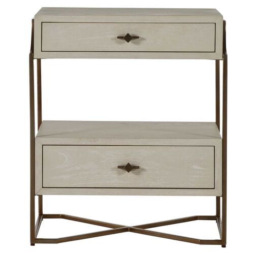 Soma 2-Drawer Nightstand, Cerused White/Stain Brass~P111111625