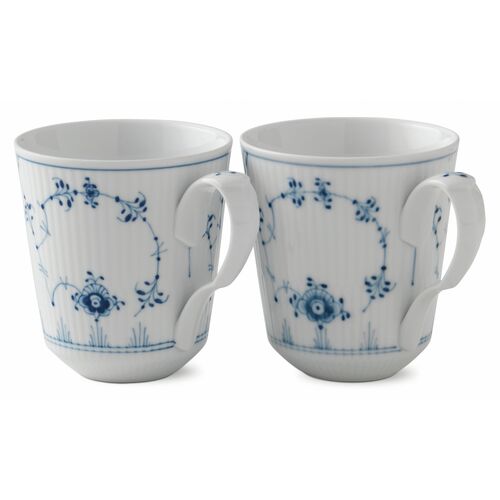 S/2 Fluted Plain Coffee Mugs, Blue/White~P46828026