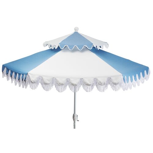 Ginny Two-Tier Patio Umbrella, Ocean Blue/White~P77524340