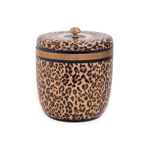 11" Leopard Print Round Decorative Box, Black/Gold~P77459000