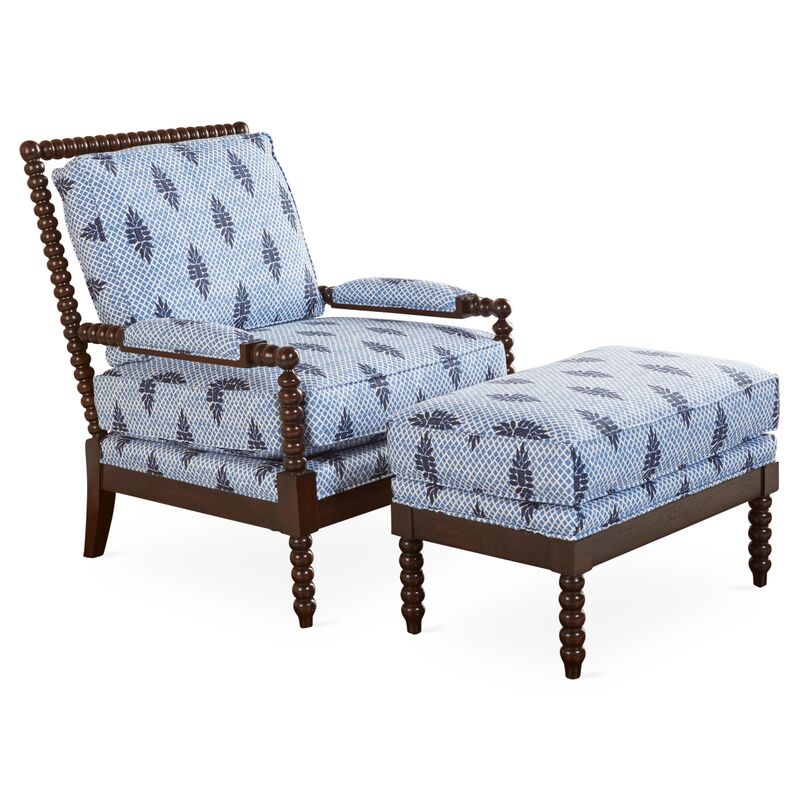 Bankwood Spindle Chair & Ottoman, Blue