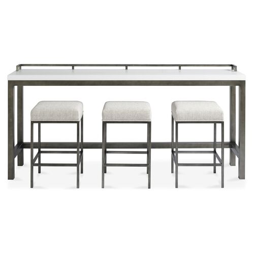 Curated Essence Console Table w/Stools, White/Pewter~P77588081
