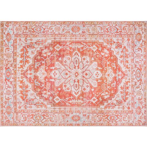 Liza Machine-Washable Rug, Orange/Cream