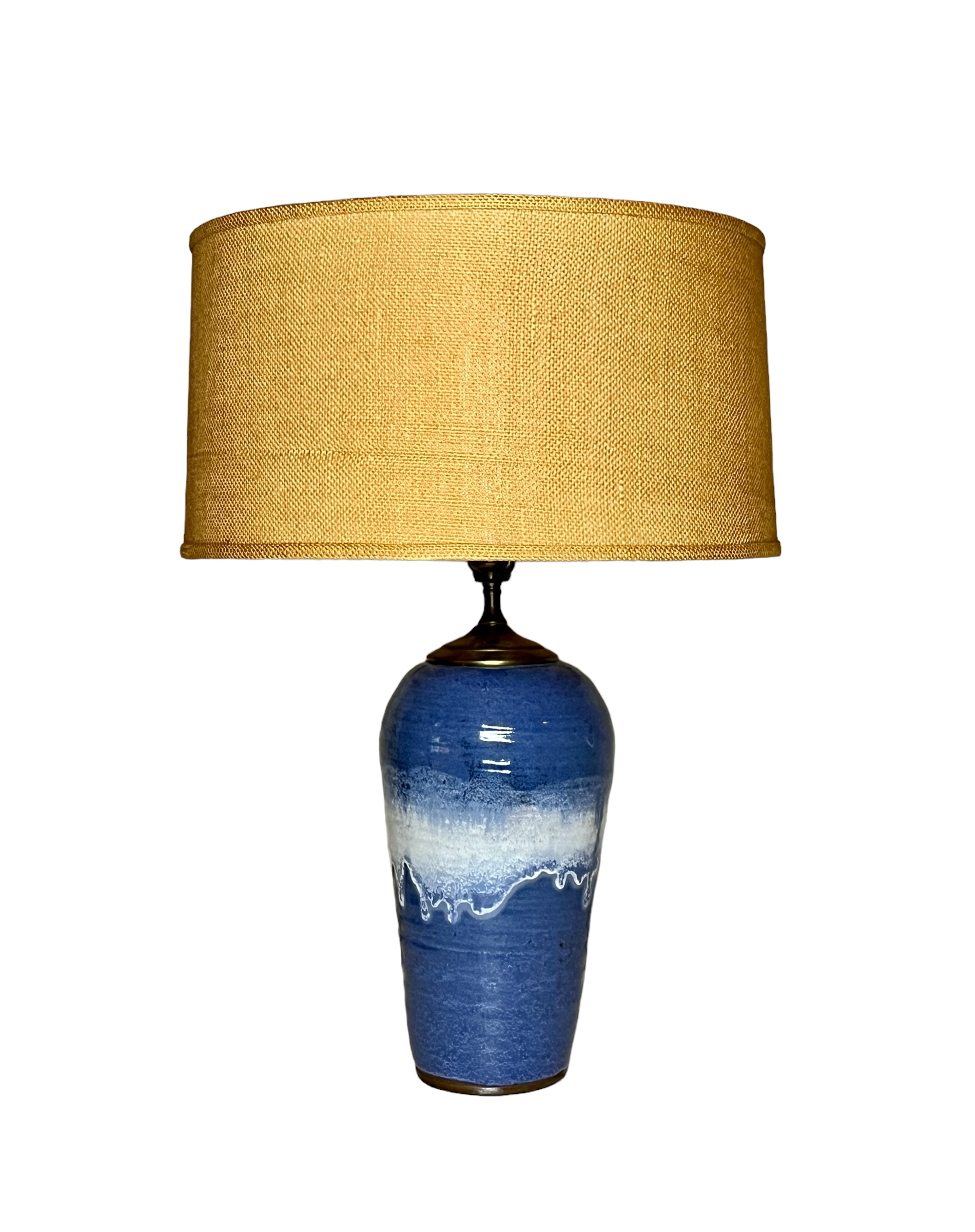 1970s Blue Ceramic Drip Glazed Lamp