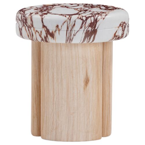 Nivelle Indoor/Outdoor Breccia Capraia Textured Concrete Side Table, Brown/White/Natural