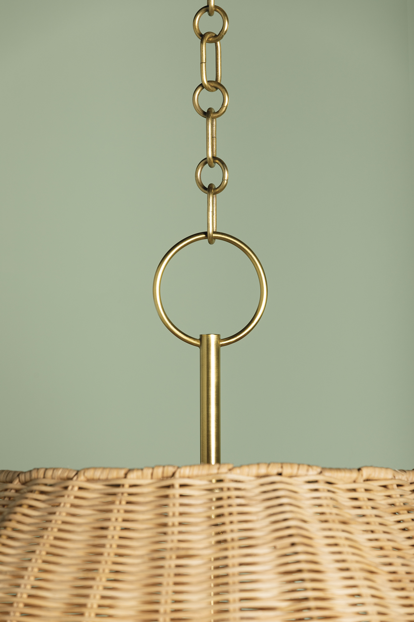 Emely Rattan Dome Chandelier, Natural/Aged Brass