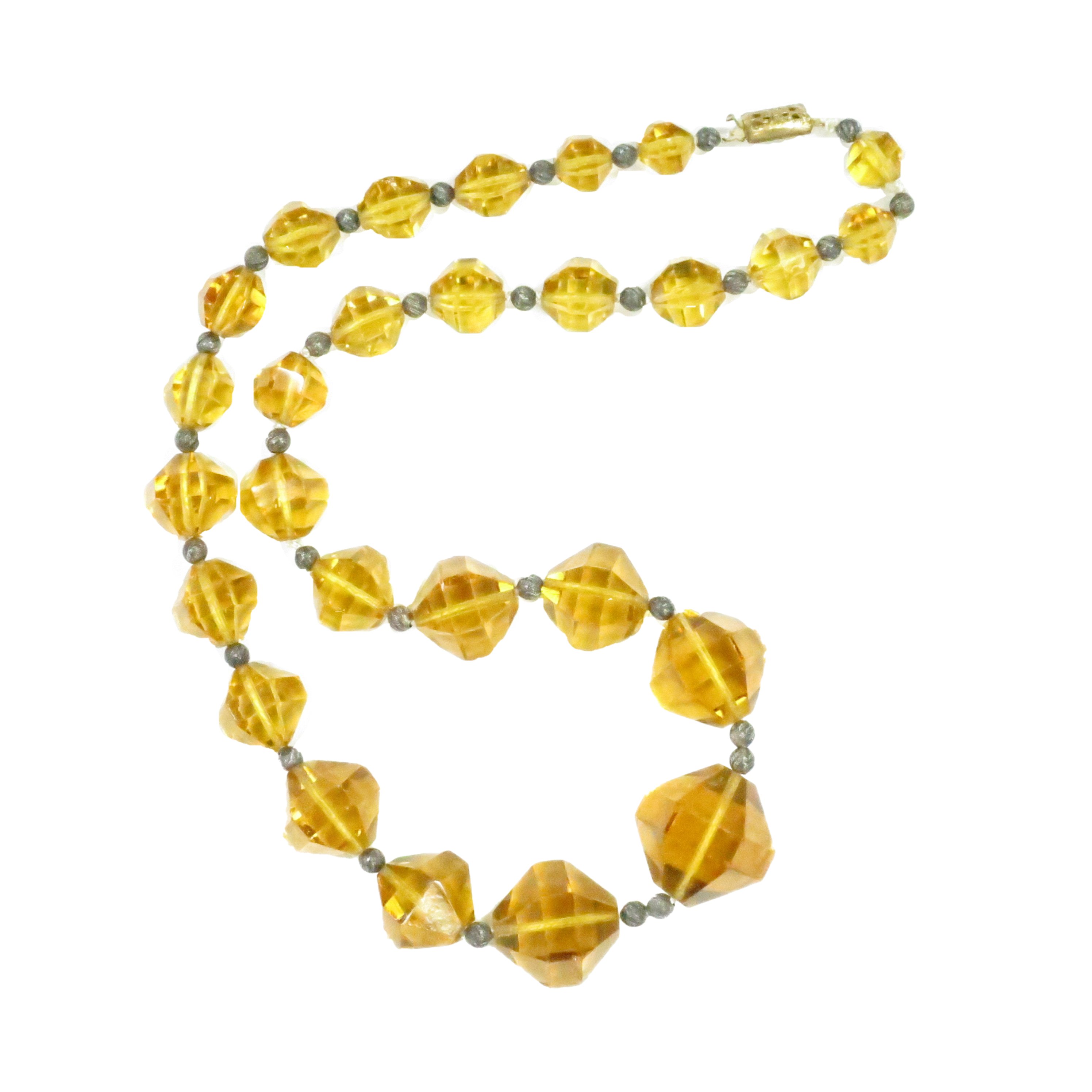 1910s Edwardian Amber Crystal Necklace~P77659264