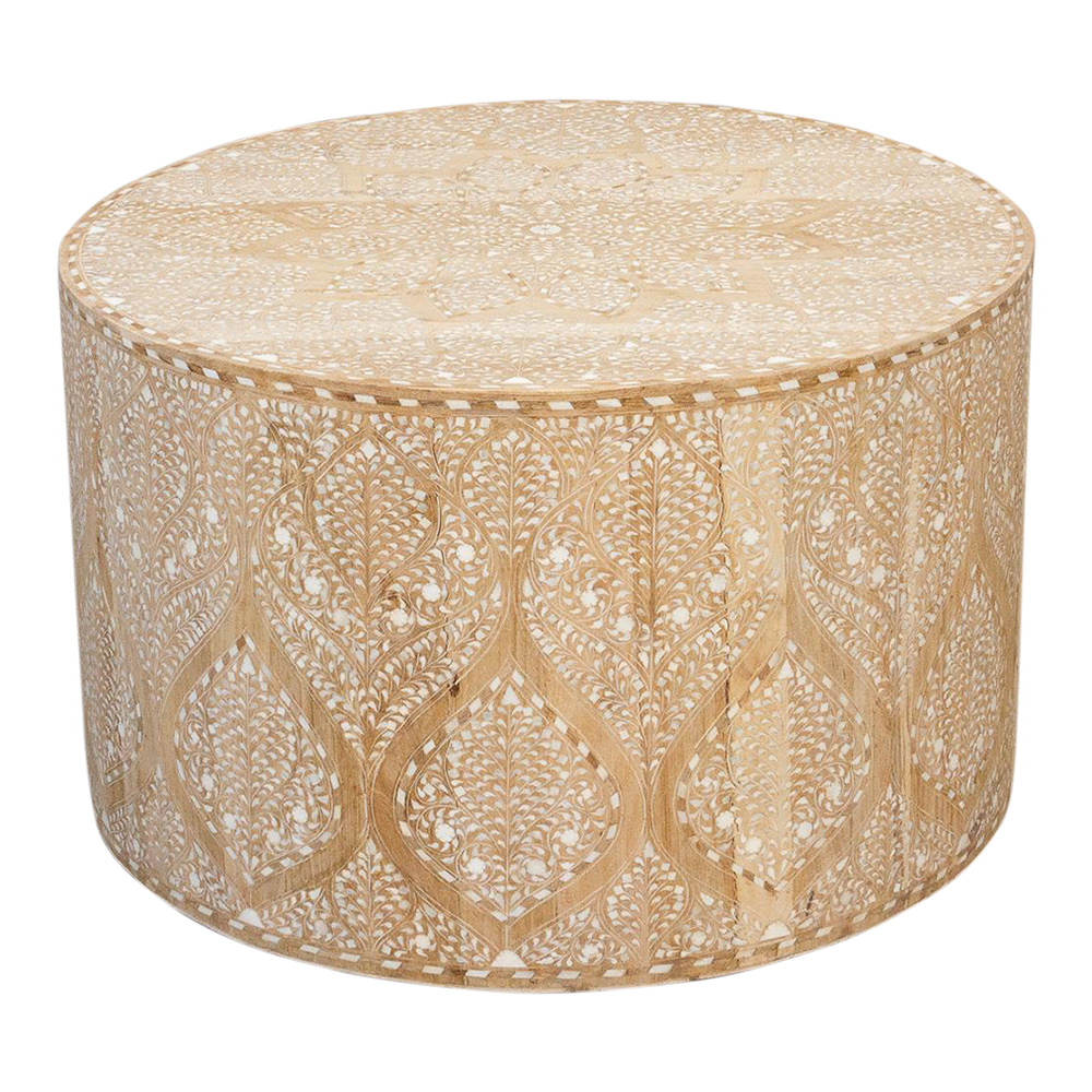 Royal Bleached Inlay Drum Coffee Table~P77658599