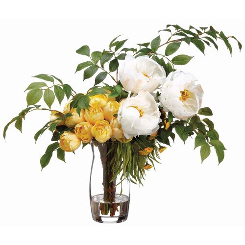 16" Tulip and Peony Arrangement in Glass Vase, Green 16" Tulip and Peony Arrangement in Glass Vase, Green