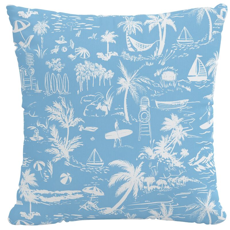 Beach Toile Outdoor Pillow, Blue