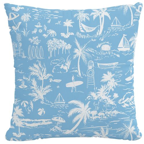 Beach Toile Outdoor Pillow, Blue~P77619900