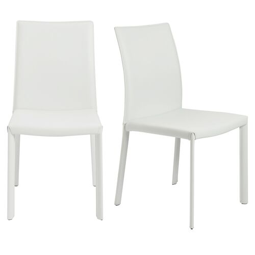 S/2 Callen Side Chairs, White Faux Leather~P47615137