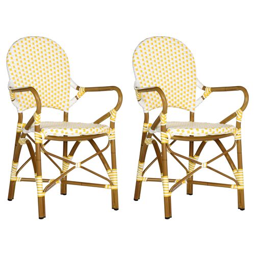 S/2 Dylan Armchairs, Yellow/White~P60894076