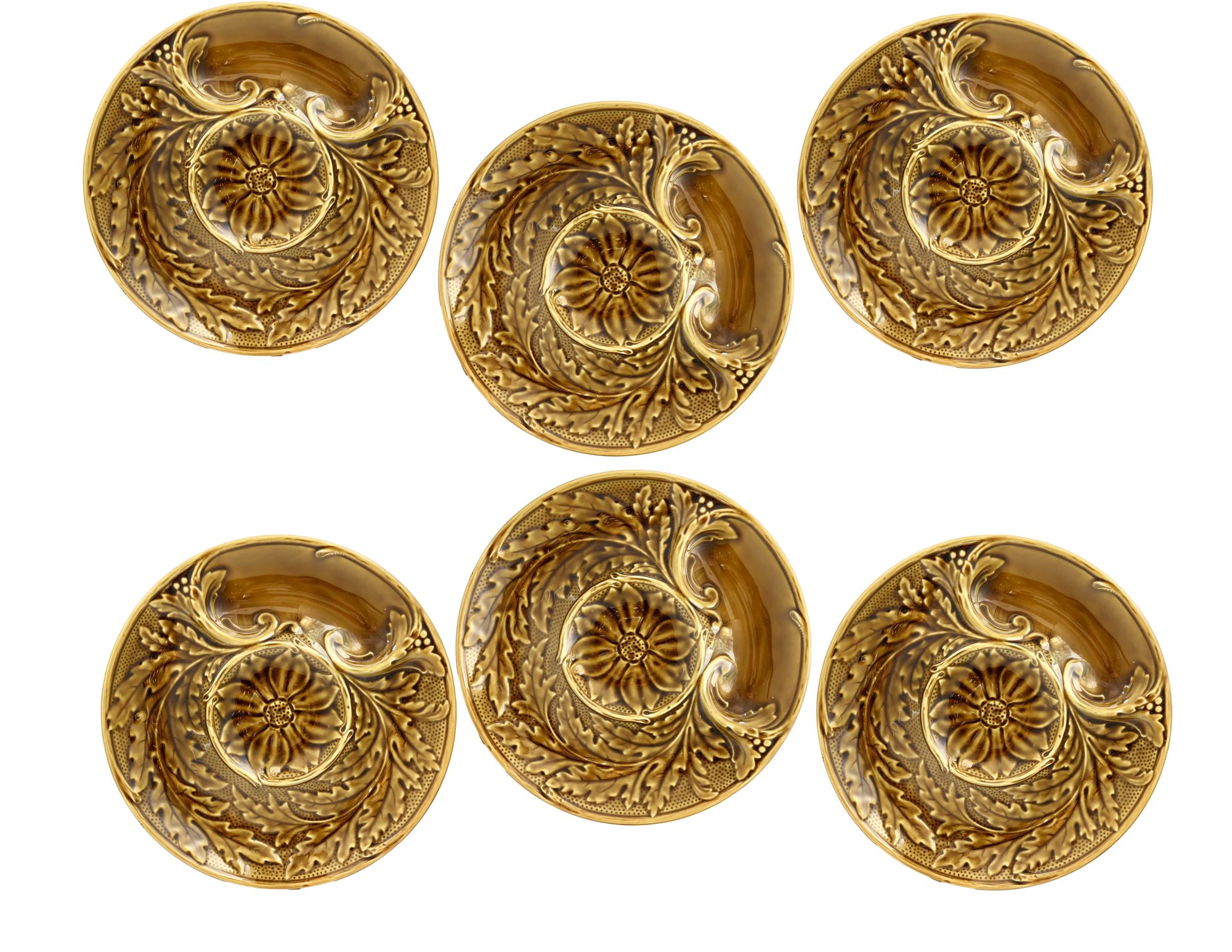 6 French Gien Majolica Artichoke Plates~P77716638