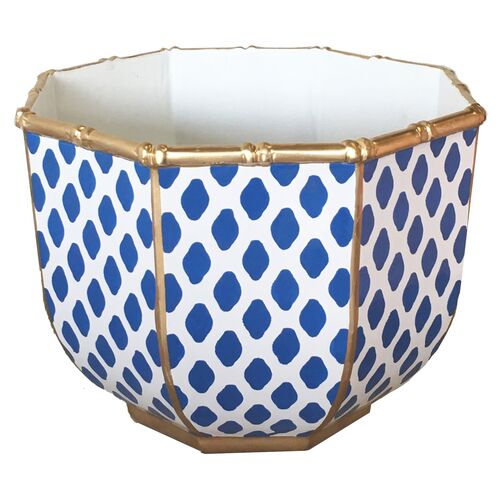 11" Bamboo-Style Decorative Bowl, Navy/White~P77455480
