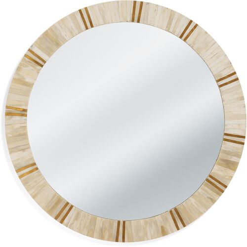 Clive Round Bone Wall Mirror, Cream/Brass~P77644255