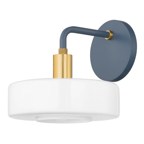 Aston 7.75" Wall Sconce, Aged Brass/Slate Blue