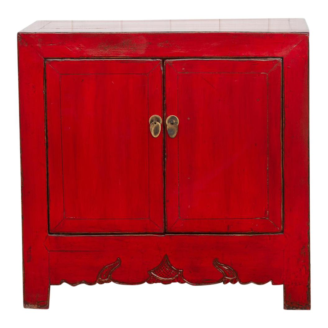 Two Door Ruby Red Chinese Cabinet~P77687836