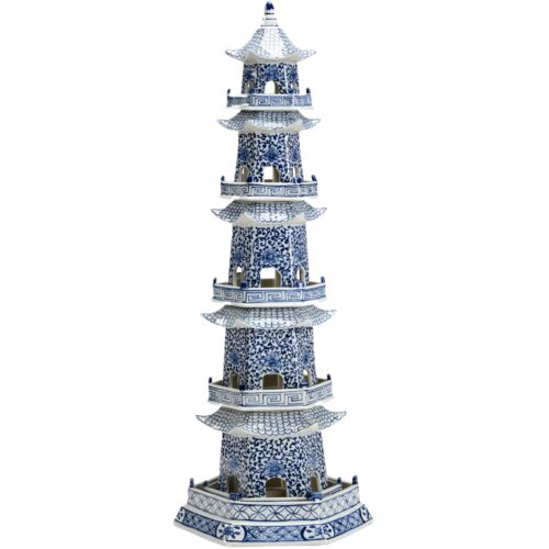 Canton Ceramic Pagoda, Blue/White
