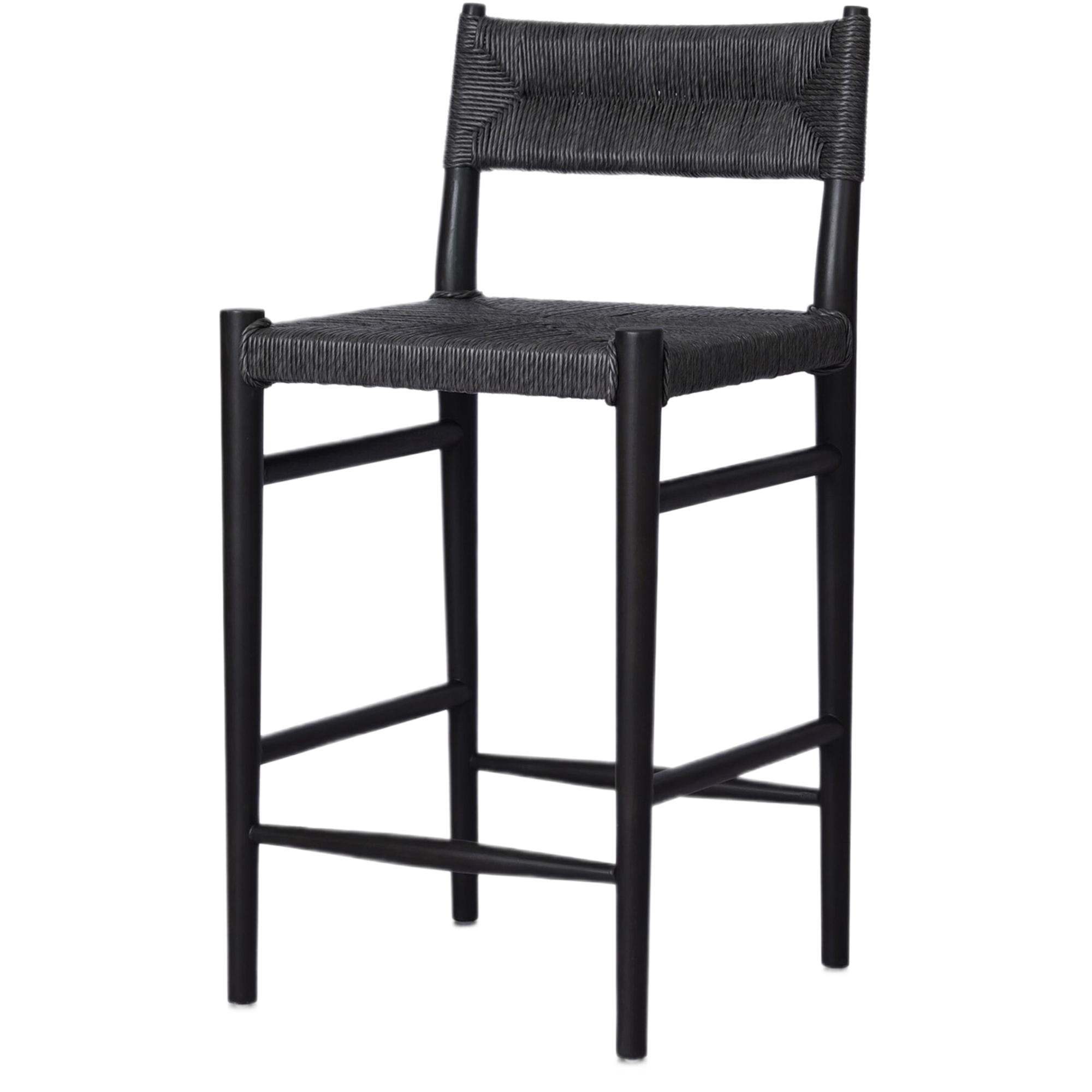 Mabel Outdoor Wicker/Teak Counter Stool, Vintage Coal