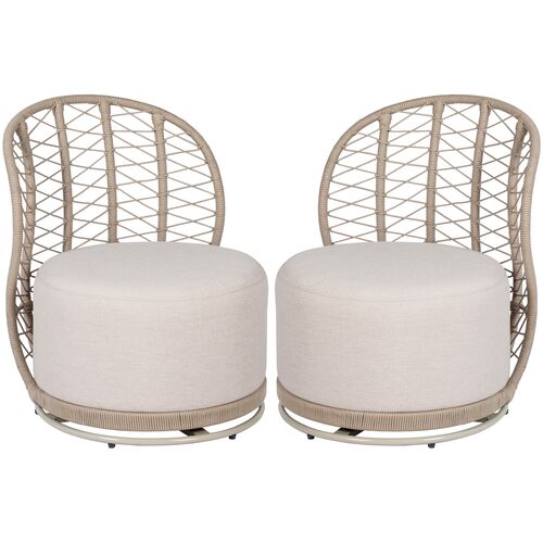S/2 Henry Outdoor Rope Swivel Chairs, Camel