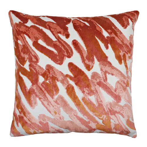 Hazel 22x22 Graffit Velvet Pillow, Coral