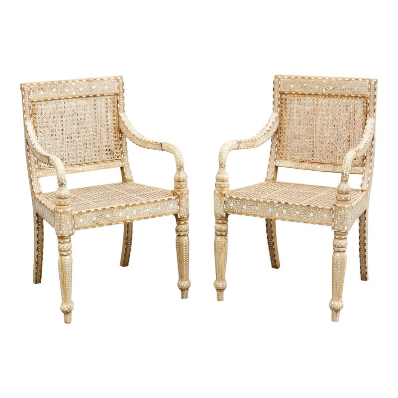 Colonial Bleached Inlaid Armchairs
