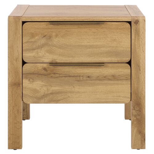 Daeris 2-Drawer Nightstand, Oak/Brass