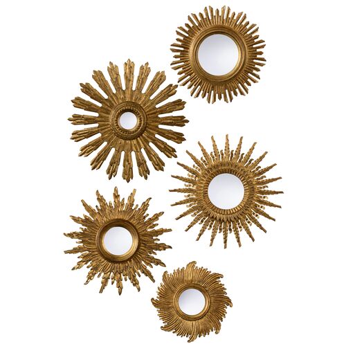 S/5 Gold Starburst Wall Mirrors