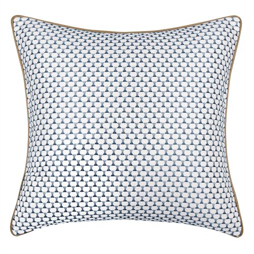 Wave Emroidered Pillow, Blue/White