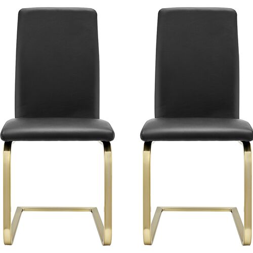 S/2 Mia Leatherette Side Chairs, Black/Gold~P77641955