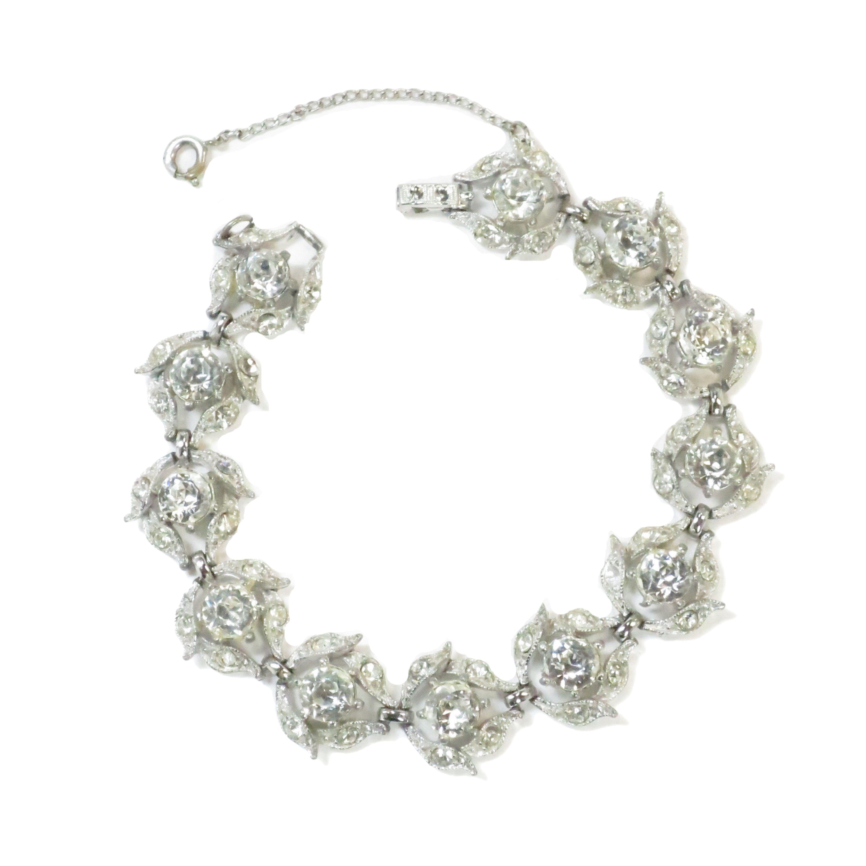 1940s Designer Rhodium Crystal Bracelet~P77659272