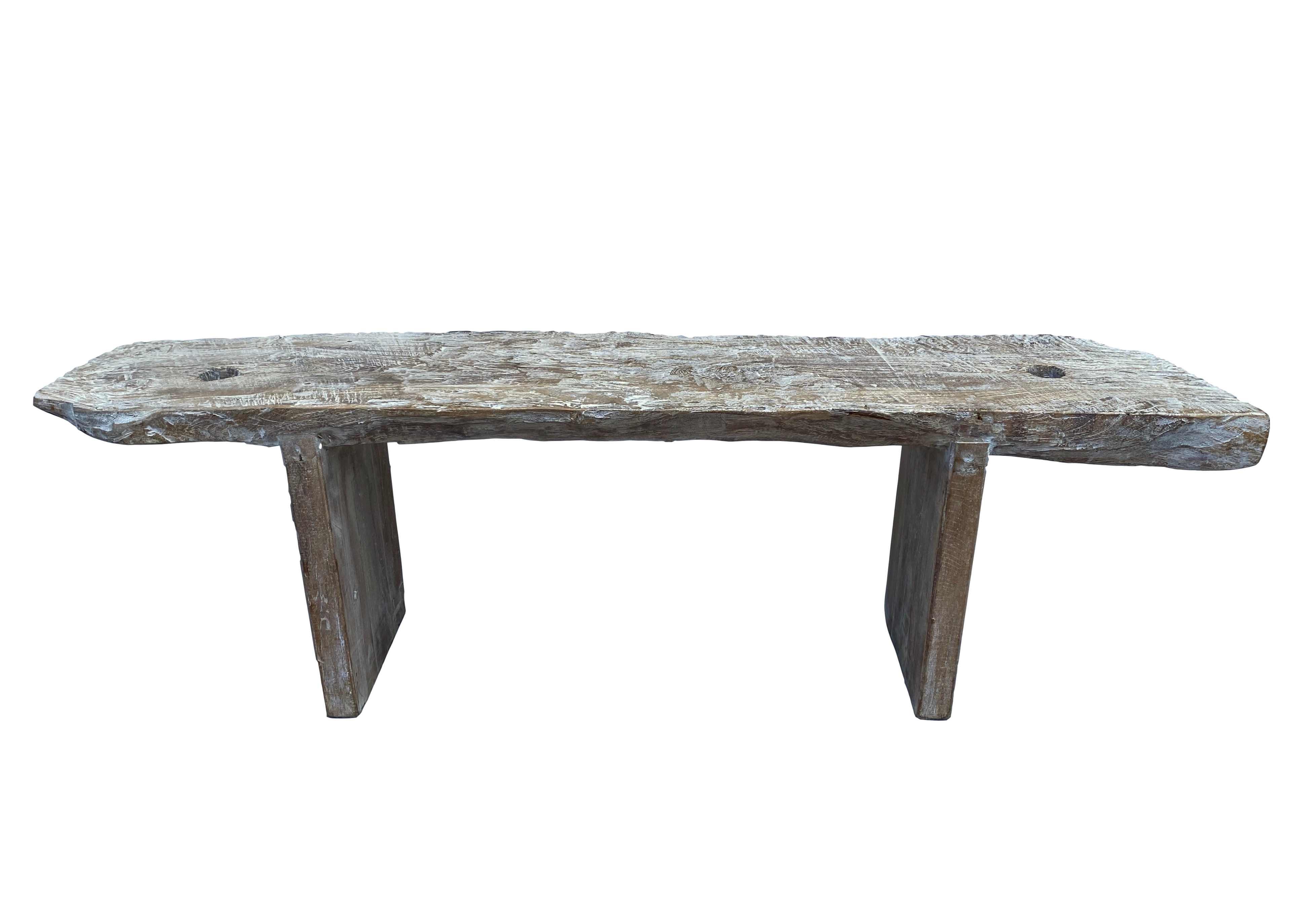 Whitewashed Teak Bench W/ Live Edges