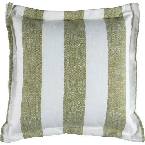 Bistro Stripe Outdoor Flange Pillow, Pistachio~P77651645