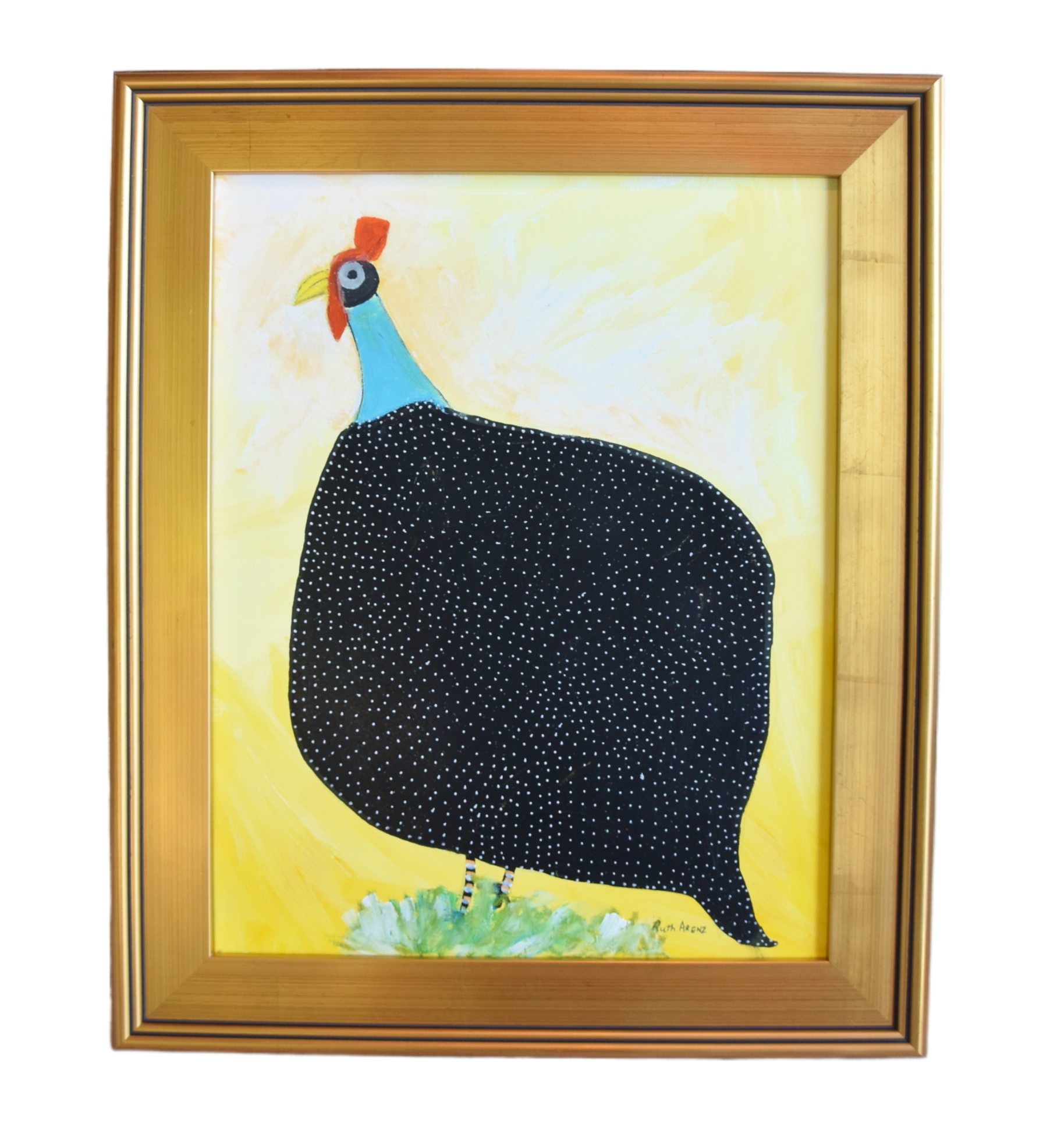 Folk Art Chicken Guinea Hen Oil Painting~P77681704