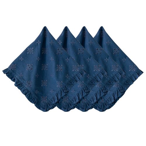 S/4 Eyelet Napkins, Navy