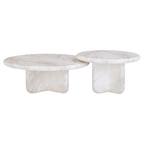 Quelan Marble Indoor/Outdoor Nesting Coffee Tables, White