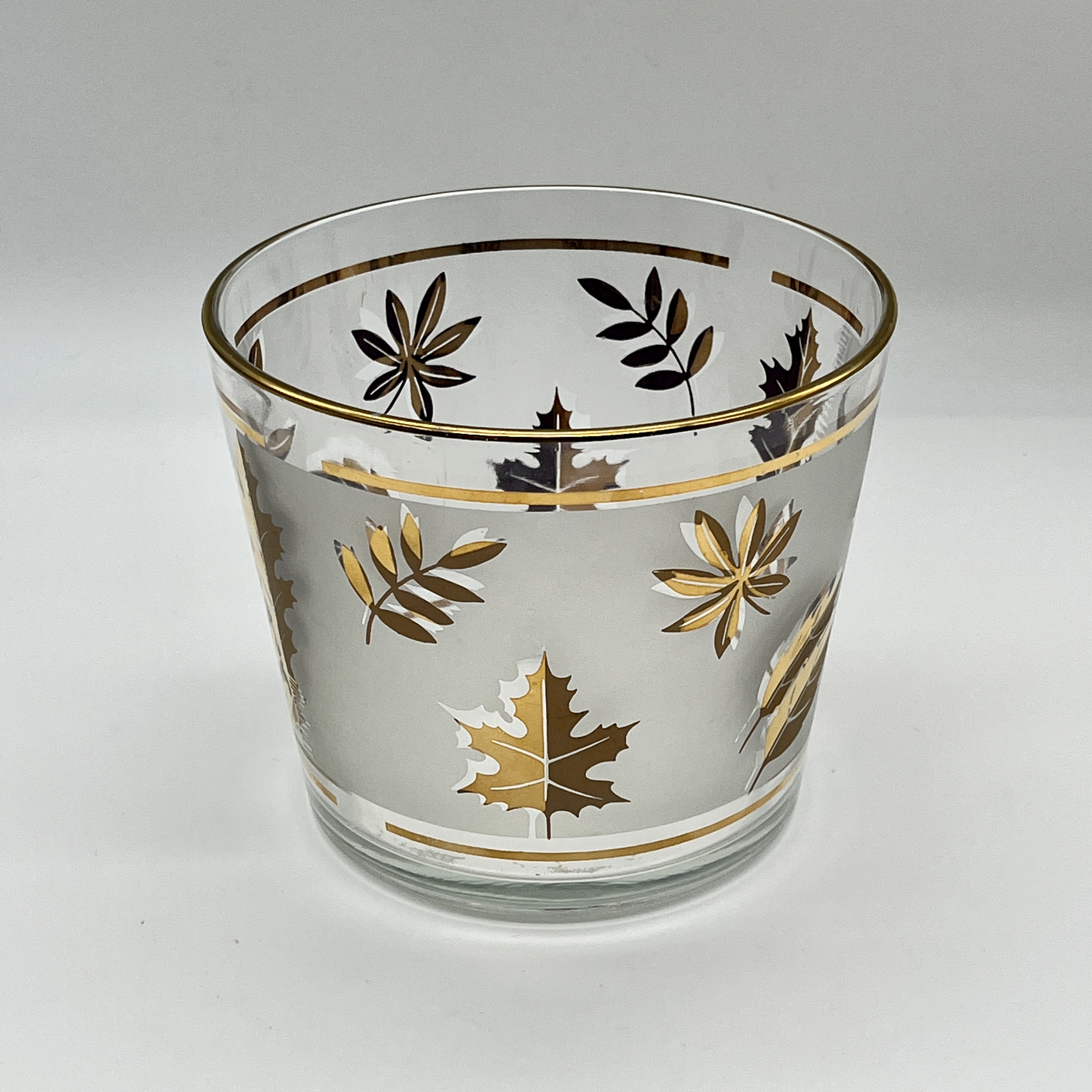 Golden Foliage Leaf Highball Glasses Set of 8 and Ice Bucket by