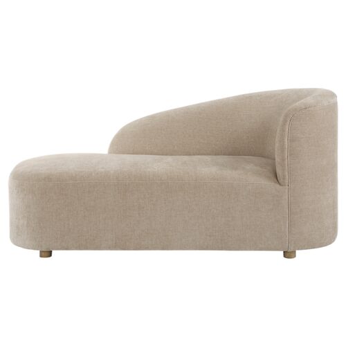Gideon One-Arm Crosshatched Velvet Chaise Lounge, Flax