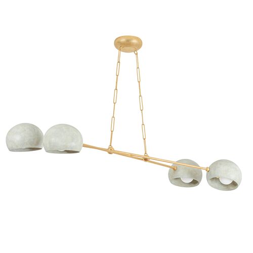 Cirelda 4-Light Linear Chandelier, Vintage Gold Leaf/Limewash Plaster